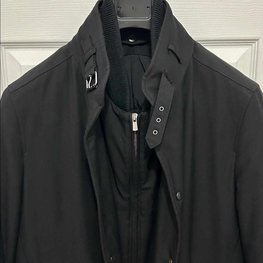 Men's Italian size 52 slim Loro Piana Storm System Wool Black Coat w/gilet - Picture 3 of 7